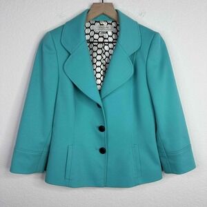 Tahari Blazer 4 Blue Teal 3 Button Preppy Office Polished Academic Minimalist